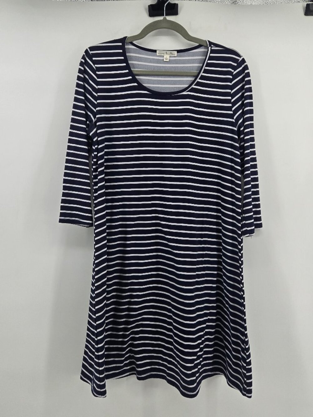Nine Britton Skylee 3/4 Sleeve Striped Knit Swing Dress - L Navy/White